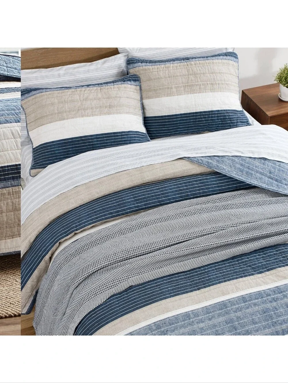 NEW! Nautica - Queen Quilt Set with Shams, Cotton, Reversible
